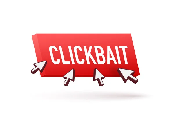 Clickbait botón rojo. Mano haga clic en icono símbolo. Flechas del cursor, pulsador. Ilustración de stock vectorial. — Archivo Imágenes Vectoriales