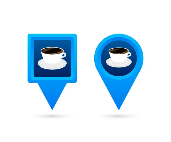 带咖啡的地图指针。品点咖啡店矢量存量说明. — 图库矢量图片