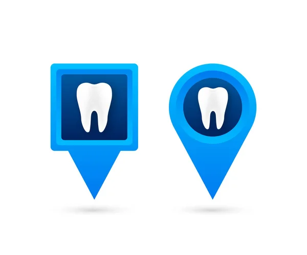 Ponteiro de mapa com clínica dentária. Pin Point Home. Ilustração do estoque vetorial. — Vetor de Stock
