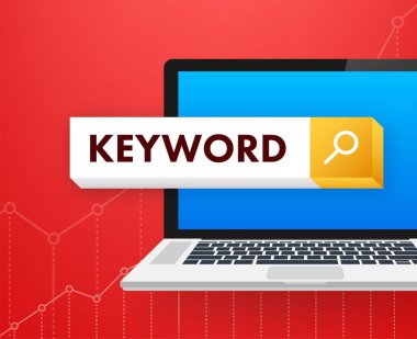 Anahtar kelime sıralaması. İletişim teknolojisi. Arama barı. Vektör stok illüstrasyonu.