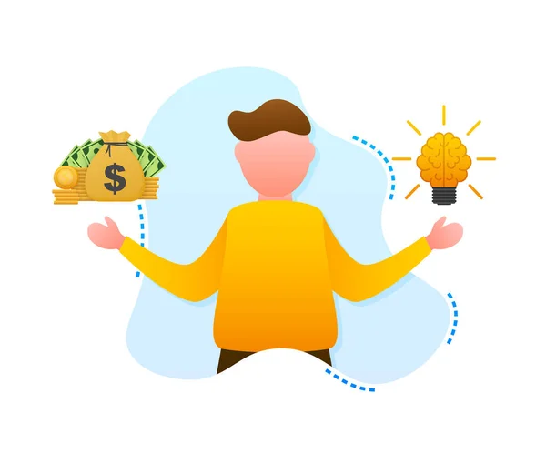 Hombre elegir entre dos opciones idea y dinero. Ilustración de stock vectorial. — Archivo Imágenes Vectoriales