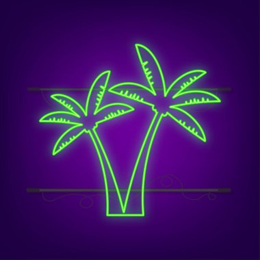 Palmiye ağaçları beyaz arka planda neon tarzı. Vektör stok illüstrasyonu.