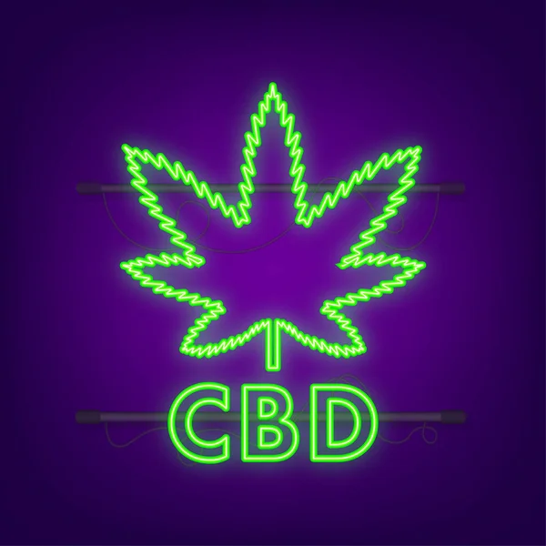 Ícone de néon de vetor de folha de cannabis criativo. Modelo para CBD Cannabidiol. Ilustração vetorial. — Vetor de Stock