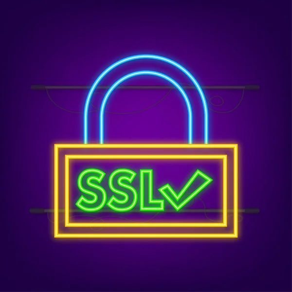 Secure internet connection SSL neon icon. SSL safe guard. Vector stock illustration — Stock Vector