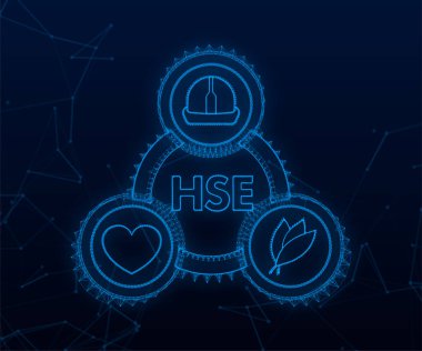 HSE - Sağlık Güvenliği Ortamı, Çevre Koruma. İş çevresi pleksus simgesi. Vektör stok illüstrasyonu.