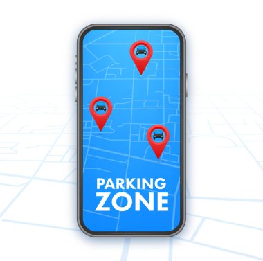 Park yeri tabelası, park yeri haritası broşu. Sokak tabelası. Otopark ikonu. Vektör stok illüstrasyonu