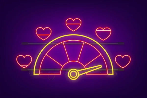 Love meter, heart indicator. Valentines day concept neon. High speed. Vector stock illustration. — Stock Vector