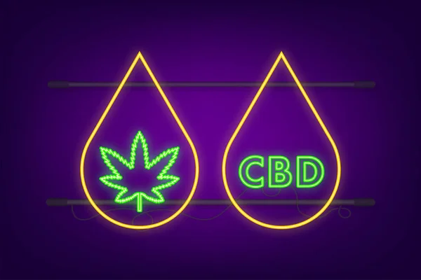 Creativo vector de hoja de cannabis icono de neón. Plantilla para CBD Cannabidiol. Ilustración vectorial. — Vector de stock