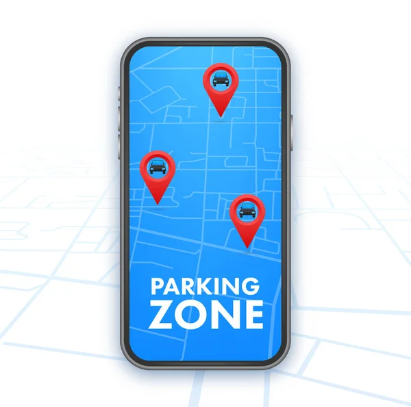 Parkschild, Parkzonen-Karte. Straßenschild. Parkplatz-Ikone. Vektoraktiendarstellung — Stockvektor