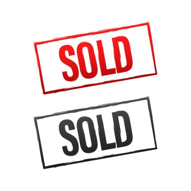 Kırmızı ve siyah pul satıldı. Tabela satıldı. Vektör stok illüstrasyonu.