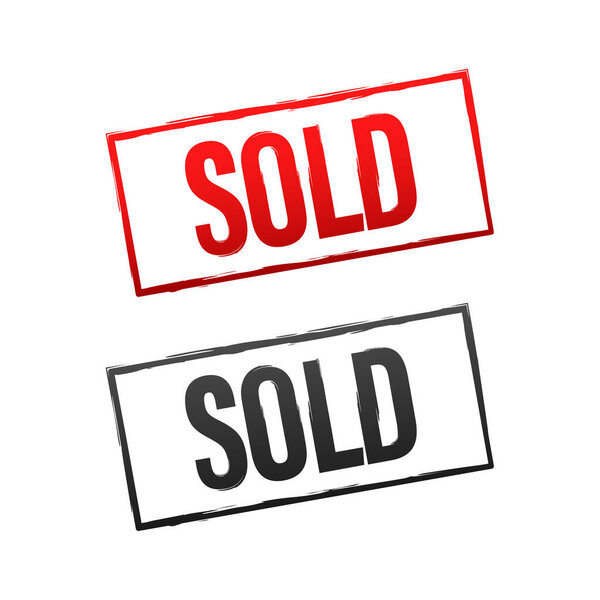 Красный и черный продаются марки. Продано. Векторная иллюстрация.