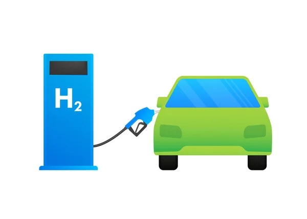 Stasiun mobil hidrogen, bahan bakar H2. Energi Eco Terbarukan. Ilustrasi saham vektor. - Stok Vektor