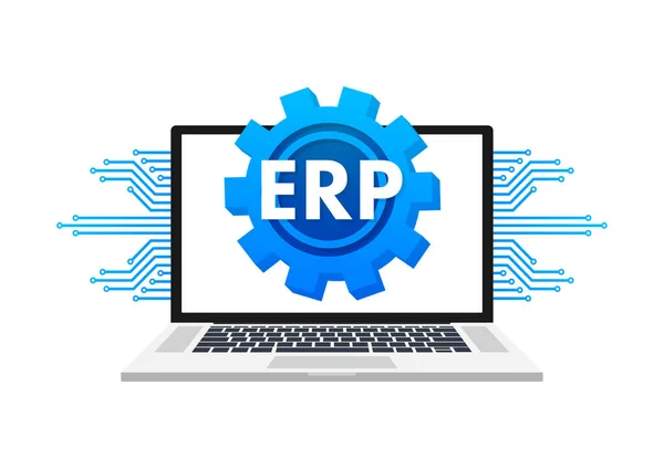 ERP Enterprise resursplanering. Industriproduktion. Produktivitet och företagsutveckling. Illustration av vektorbeståndet. — Stock vektor