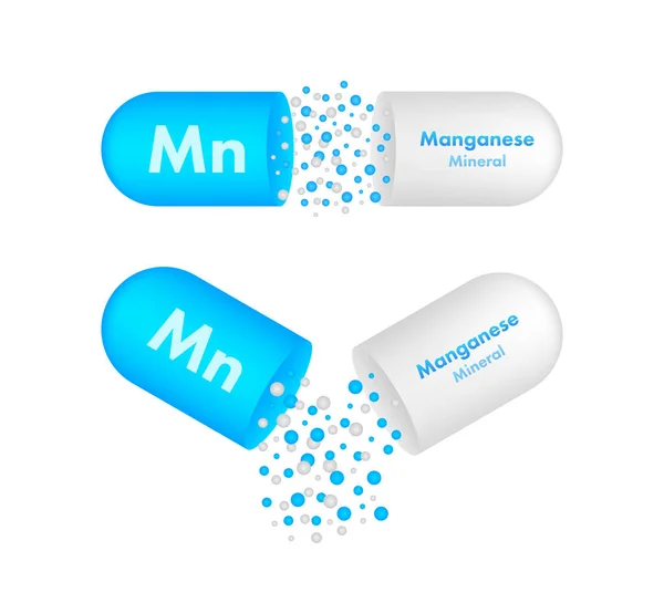 Mn mineral for medical design. Manganum Mineral blue pill icon. Vector stock illustration — Stock Vector