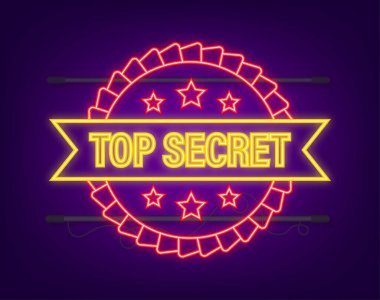 Çok gizli kırmızı neon etiket, damga. Vektör stok illüstrasyonu.