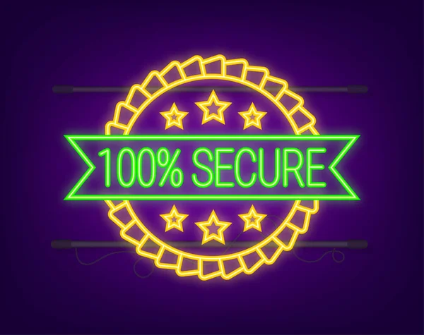 100 Säkra grunge neon ikonen. Märke eller knapp för handel webbplats. Illustration av vektorbeståndet. — Stock vektor