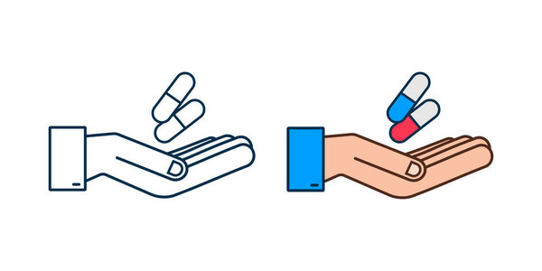 Капсульные таблетки в руках. Реалистичные таблетки волдырь с капсулами на белом фоне. Векторная иллюстрация