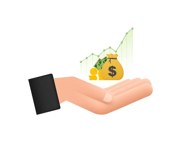 Profitgeld Oder Budget Ikone Der Hand Bargeld Und Steigender Graphikpfeil — Stockvektor
