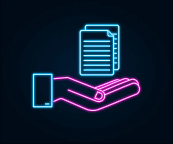 Documents Papers Flat Style Hands Vector Design Business Icon Neon — Stock Vector
