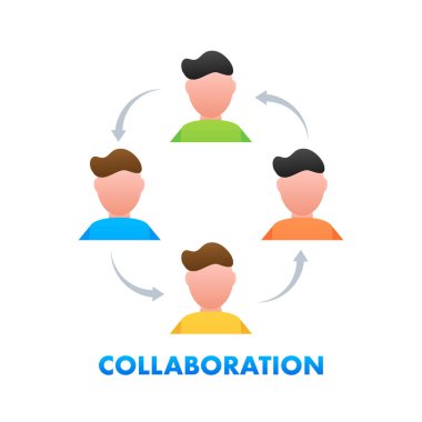 Soyut bir şekilde işbirliği. Yaratıcı iş konsepti. Düz vektör illüstrasyonu.