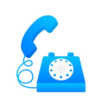 Beyaz arka planda klasik tarzda kırmızı eski telefon. Çizgi film vektör illüstrasyonu.