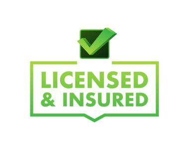 licensed and insured vector icon with tick mark. Green in color vector icon. clipart