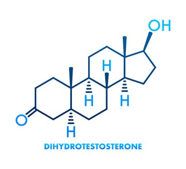 Dihydrotestosteron DHT, ve drostanolon, stanolon hormon molekülü. İskelet formülü Vektör çizimi