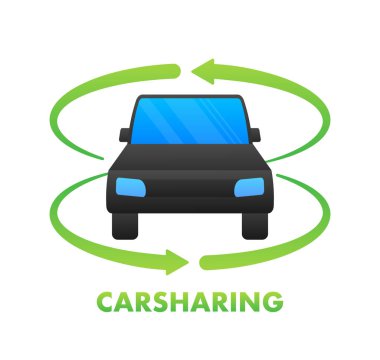 Araba paylaşım konsepti. Beyaz arkaplanda araba paylaşım vektörü simgesi. Mobil uygulama tasarımı illüstrasyonu. Düz vektör illüstrasyonu.