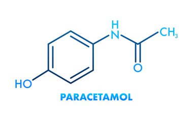 Tıbbi tasarım için parasetamol formülü. Beyaz arkaplanda parasetamol kimyasal formülü.