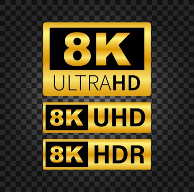 8 k Ultra Hd etiketi. Yüksek teknoloji. Led televizyon göstermek. Vektör çizim.