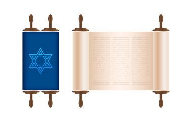 Beyaz arka planda Yıldız David Torah. İzometrik vektör. Vektör çizimi izole edildi.