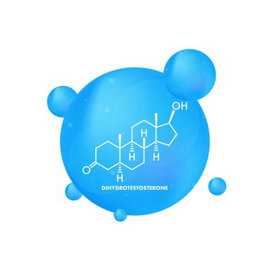 Dihydrotestosteron DHT, ve drostanolon, stanolon hormon molekülü. İskelet formülü Vektör çizimi
