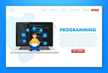 Site tasarımı için programlama ile illüstrasyon. Web dizaynı. Vektör illüstrasyonu