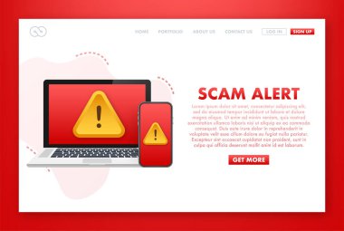 Dolandırıcılık alarmı. Hacker saldırısı ve web güvenlik vektör konsepti, sahtekarlık. Ağ ve internet güvenliği. Vektör illüstrasyonu