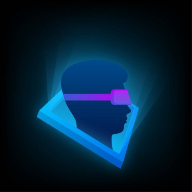 Sanal gerçeklik kulaklığı. Sanal gerçeklik gözlükleri, siber uzay. Sanal artırılmış gerçeklik. Vektör stok illüstrasyonu