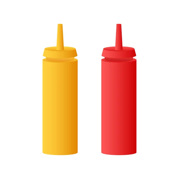 Frasco Ketchup Vermelho Mostarda Amarela Sobre Fundo Branco Desenho Ilustração — Vetor de Stock