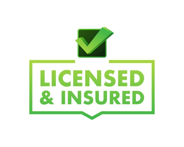 Icono Vectorial Con Licencia Asegurado Con Marca Verificación Verde Icono — Vector de stock