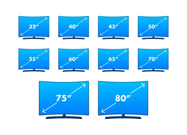Οθόνη Τηλεόραση Διαφορετικά Διαγώνια Μεγέθη Επίπεδη Διανυσματική Απεικόνιση — Διανυσματικό Αρχείο