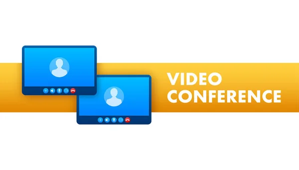 Wideo Konferencja Laptopie Laptop Połączeniem Przychodzącym Zdjęcie Profilu Człowieka Zaakceptować — Wektor stockowy