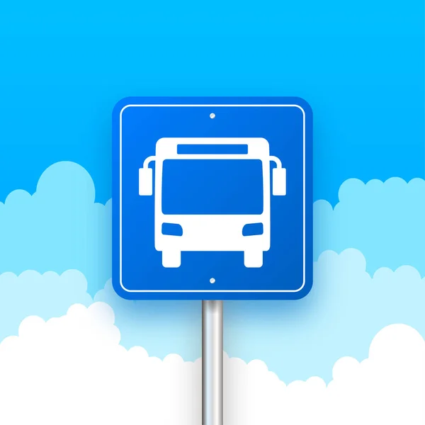 Bandiera Blu Con Stazione Degli Autobus Illustrazione Della Linea Vettoriale — Vettoriale Stock