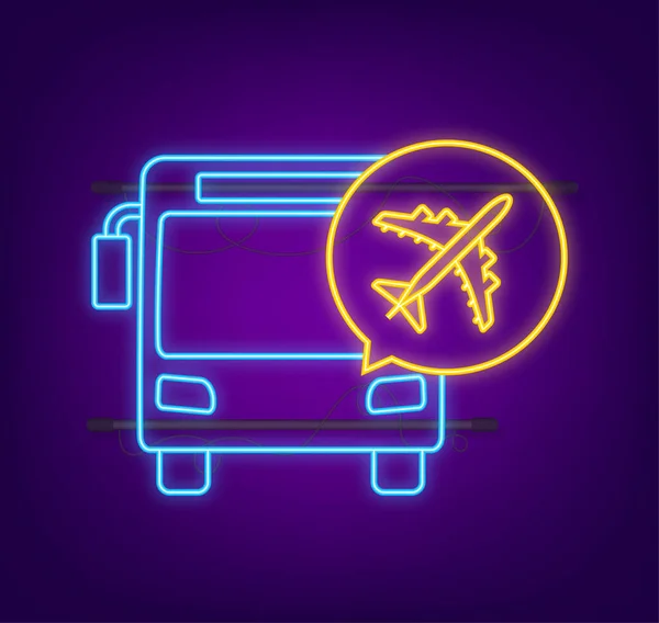 Transport Depuis Vers Aéroport Vecteur Icône Néon Illustration Vectorielle Isolée — Image vectorielle
