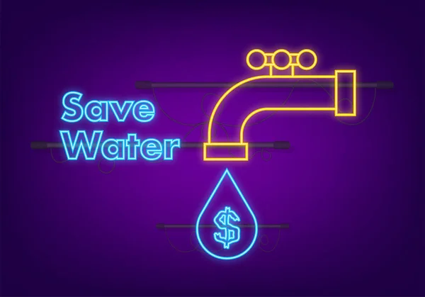 Wassergeld Tolles Design Für Jeden Zweck Neon Symbol Finanzinvestitionen Von — Stockvektor