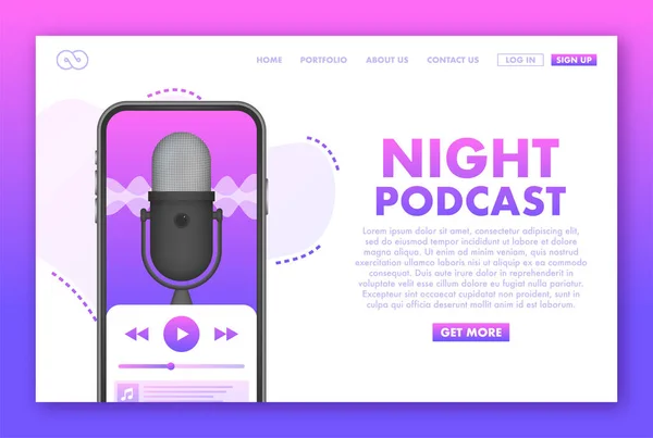Retro Poszter Éjszakai Podcast Fehér Háttér Videókeret Ikon — Stock Vector