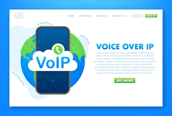 Voip Technologie Voice Banner Mit Internetaufrufen Vektorillustration — Stockvektor