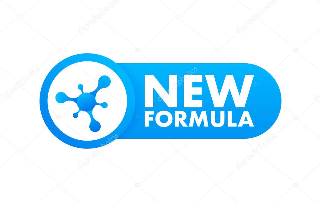 Blue image. New Formula circular futuristic pictogram molecular cell with - isolated on white. Icon on blue backdrop.