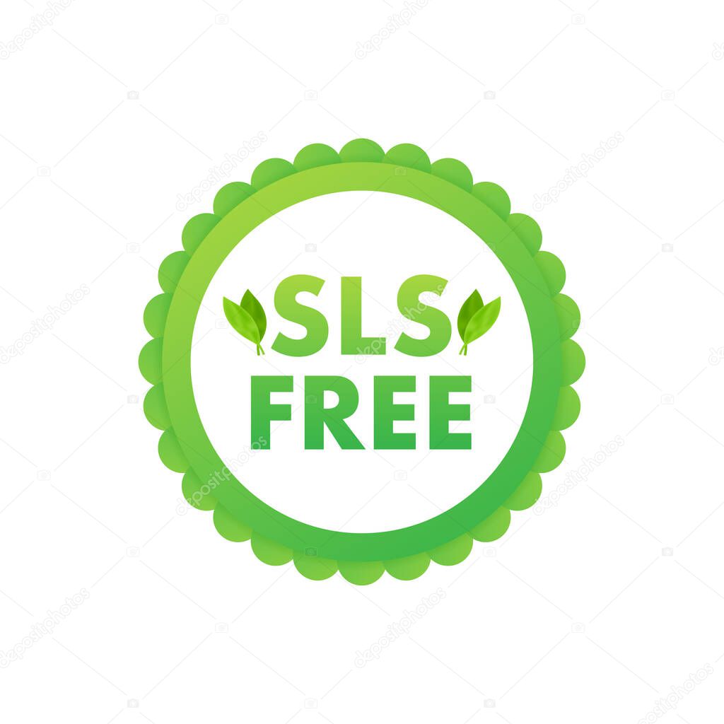 Green icon with sign sls free. Sls free on white background