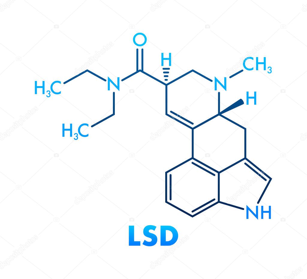 Lsd formula. LSD lysergic acid diethylamide drug formula.