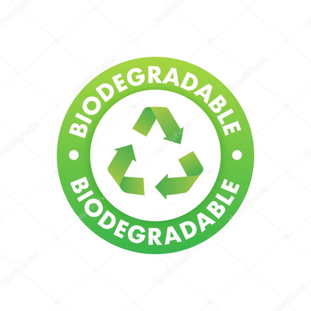 Flat icon with green biodegradable. Eco friendly concept