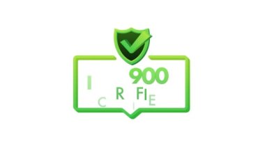 ISO 9001 sertifikalı rozet, simge. Sertifika damgası. Düz tasarım Hareket grafikleri