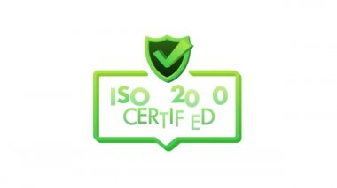 ISO 22000 sertifikalı rozet, ikon. Sertifika damgası. Düz tasarım Hareket grafikleri